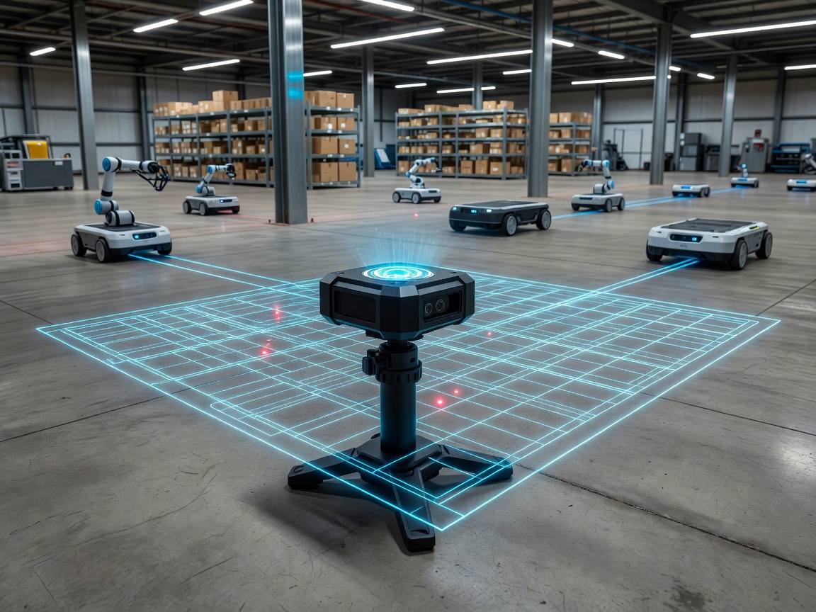 Automated spatial asset tracking node pinpointing robot locations on floor layout
