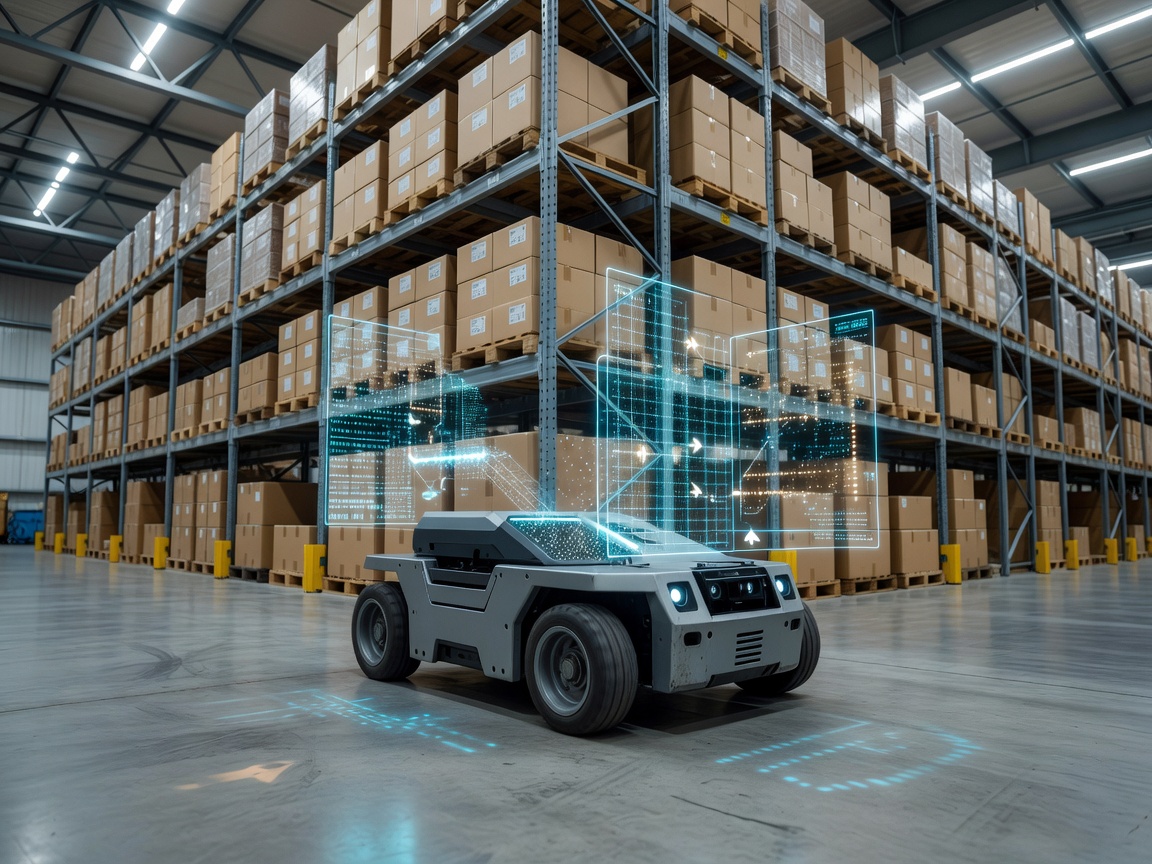 Autonomous mobile robot navigating warehouse floor using spatial telemetry