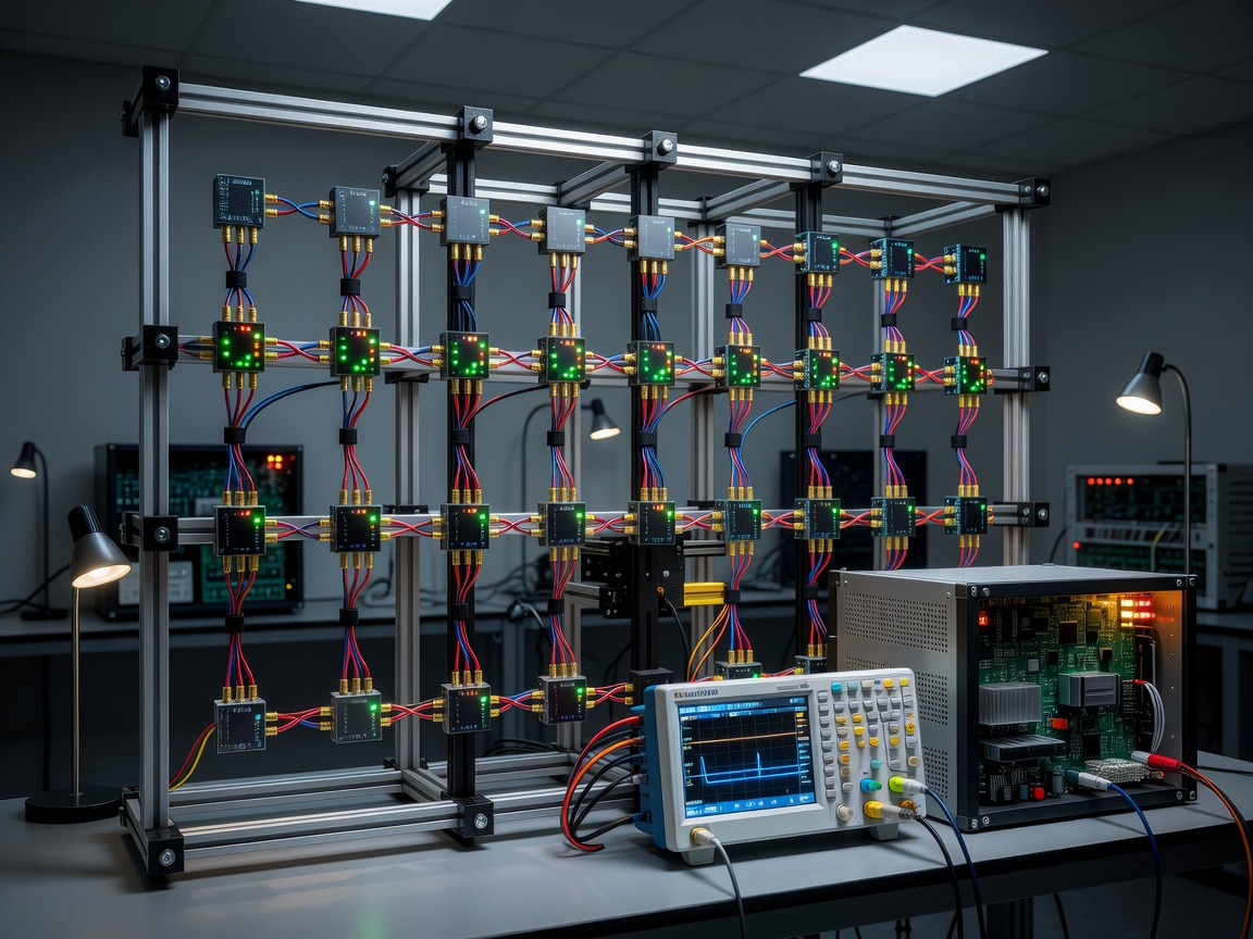 Spotliofindoram UWB Time-Difference-of-Arrival picosecond signal triangulation testing matrix in high-frequency hardware setup